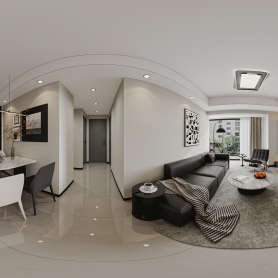 翰林府-黑白灰客餐厅厨房和主卧2个全景，送3张特写