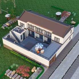 自建房别墅鸟瞰图➕室内庭院一个全景