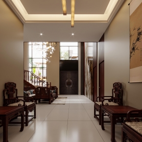 中古风挑空客餐厅全景1张，赠送静态2张