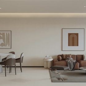 奶油风家装客餐厅全景1张，赠送静态2张+卧室静态1张