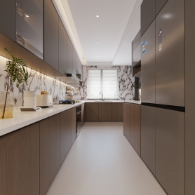 意式风格客餐厅+阳台+主卧+衣帽间+次卧+厨房