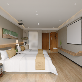 工装酒店休闲区一个全景，房间一个全景