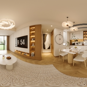 现代客餐厅全景，主卧室静态