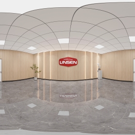 现代风格办公室一个全景，形象墙一个单张