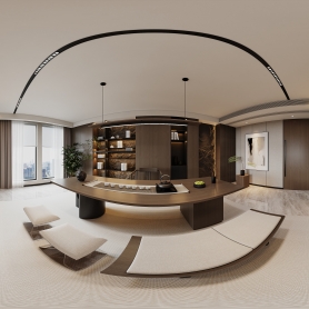 中式会议室3个全景，特写。