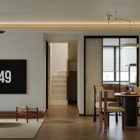 现代中古客餐厅全景，主卧室全景