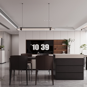 意式极简黑白灰风格客餐厅全景