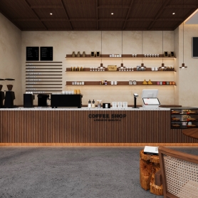 咖啡店室内全景，门头静态