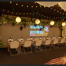 露营风餐厅室内3个全景