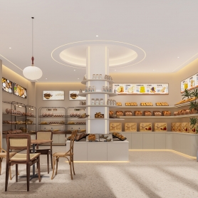 现代月饼店门头一个单张大厅一个全景