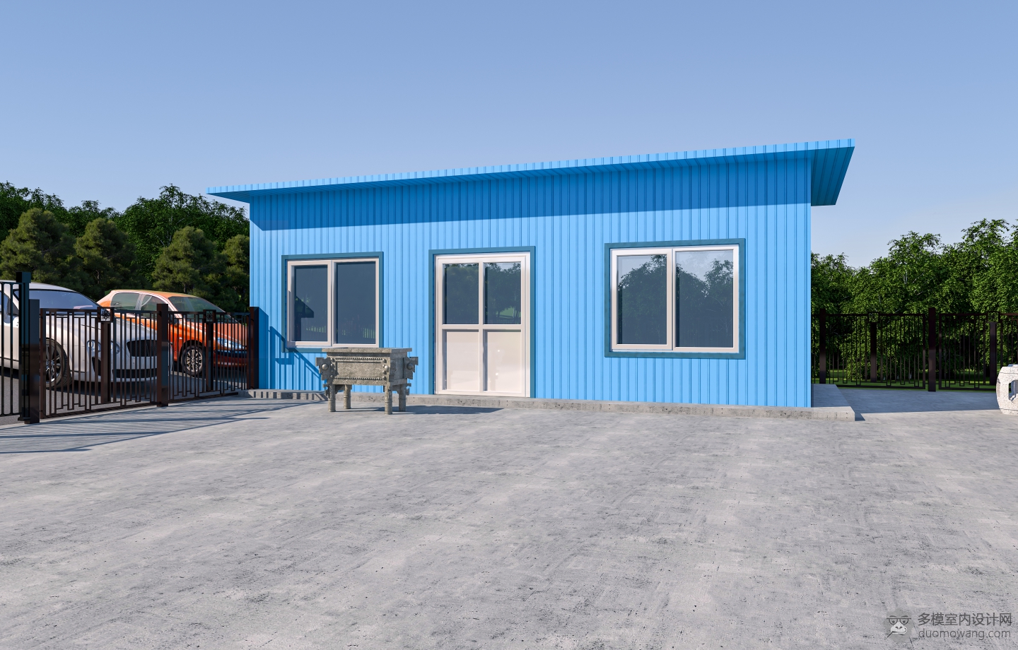 彩钢房建筑鸟瞰透视图