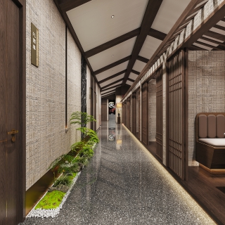 现代中式餐厅过道