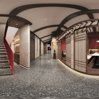 现代中式餐厅餐厅过道全景