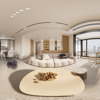 现代奶油客厅-全景