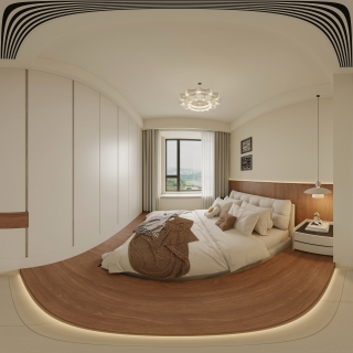 现代奶油主卧全景