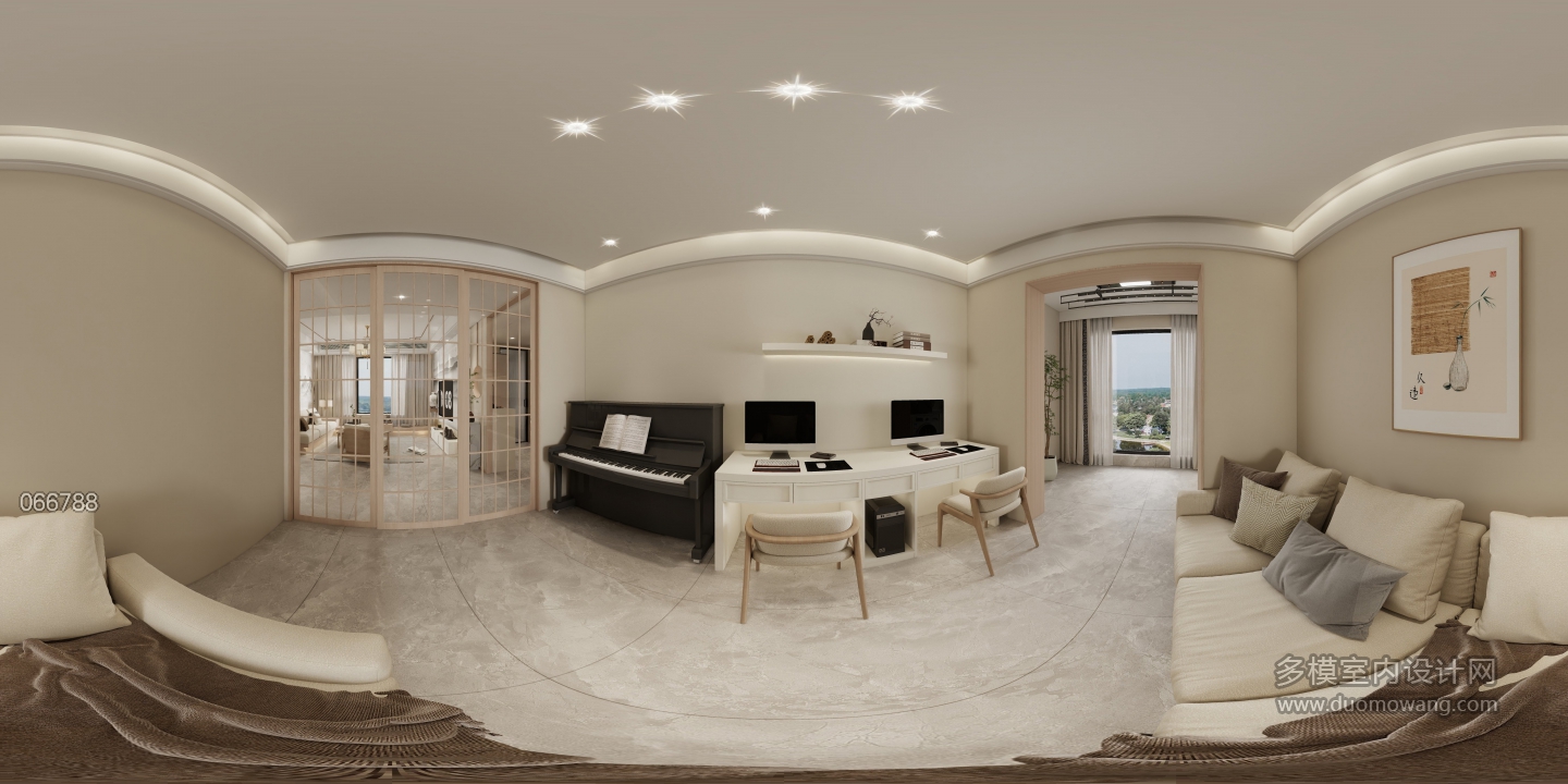 新中式公区书房全景
