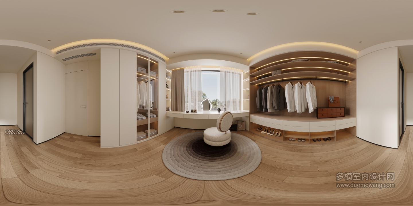 现代三层衣帽间全景