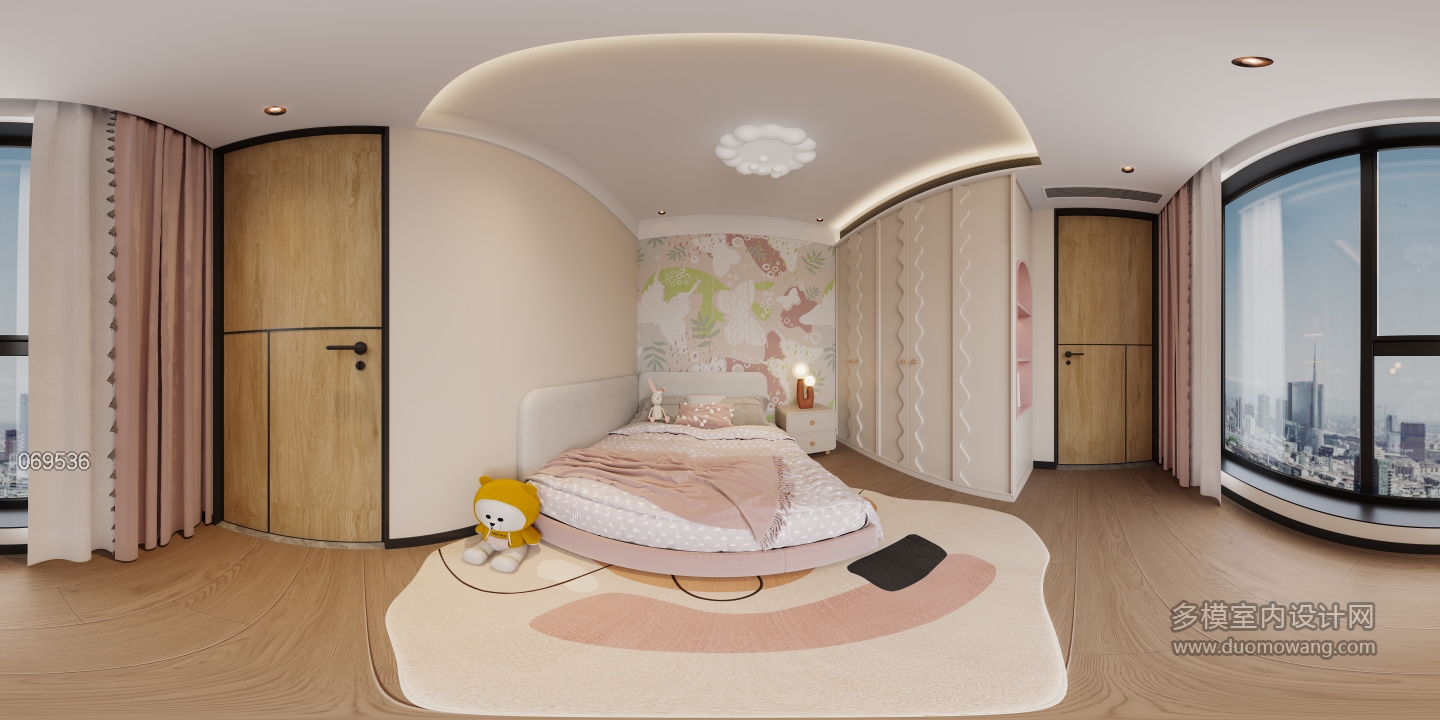 现代二楼女孩房全景