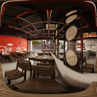工业国潮风烧烤店大厅全景