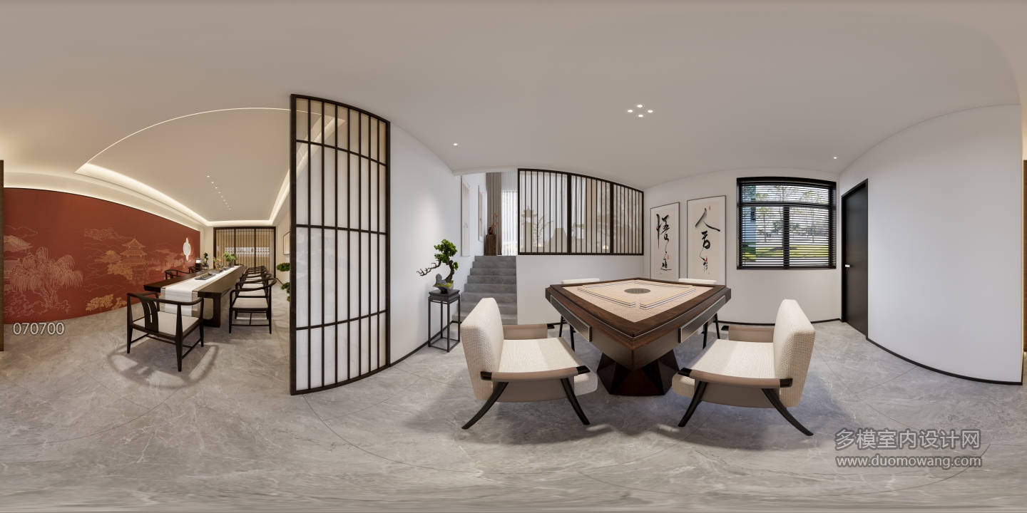 新中式茶室棋牌区全景