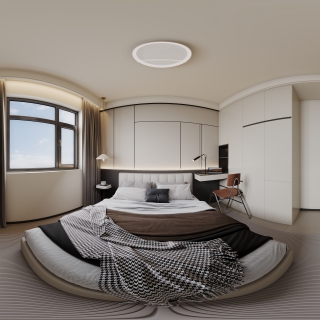 现代奶油次卧全景
