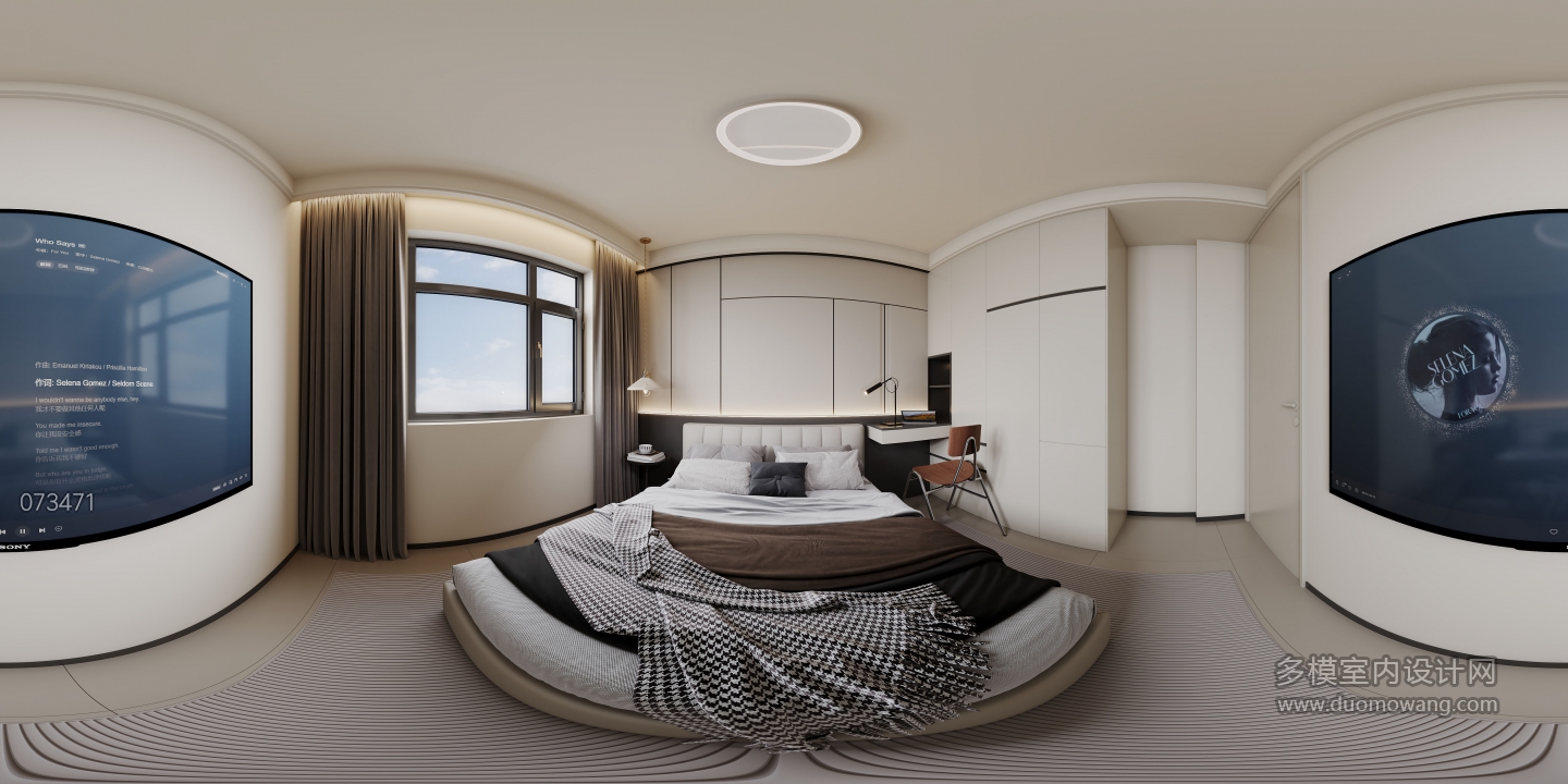 现代奶油次卧全景