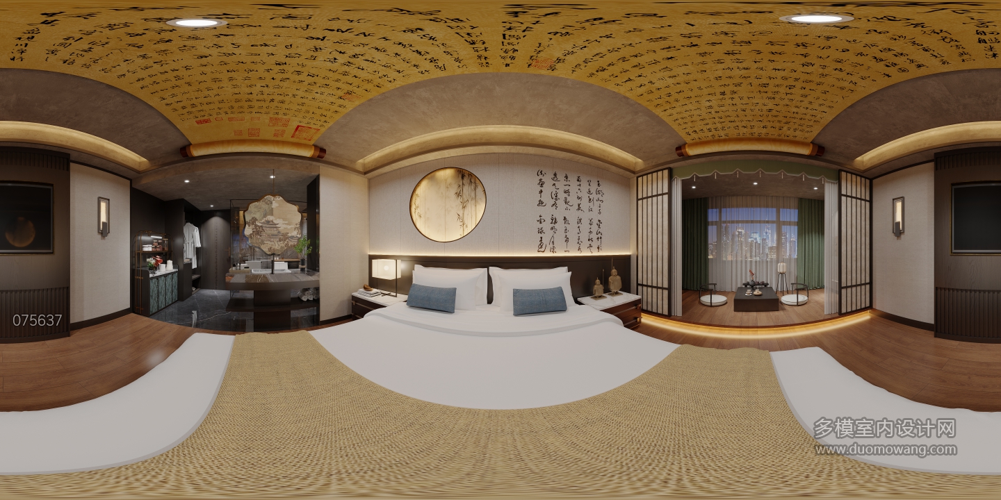 新中式大床房全景
