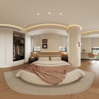 4现代奶油中古风主卧全景