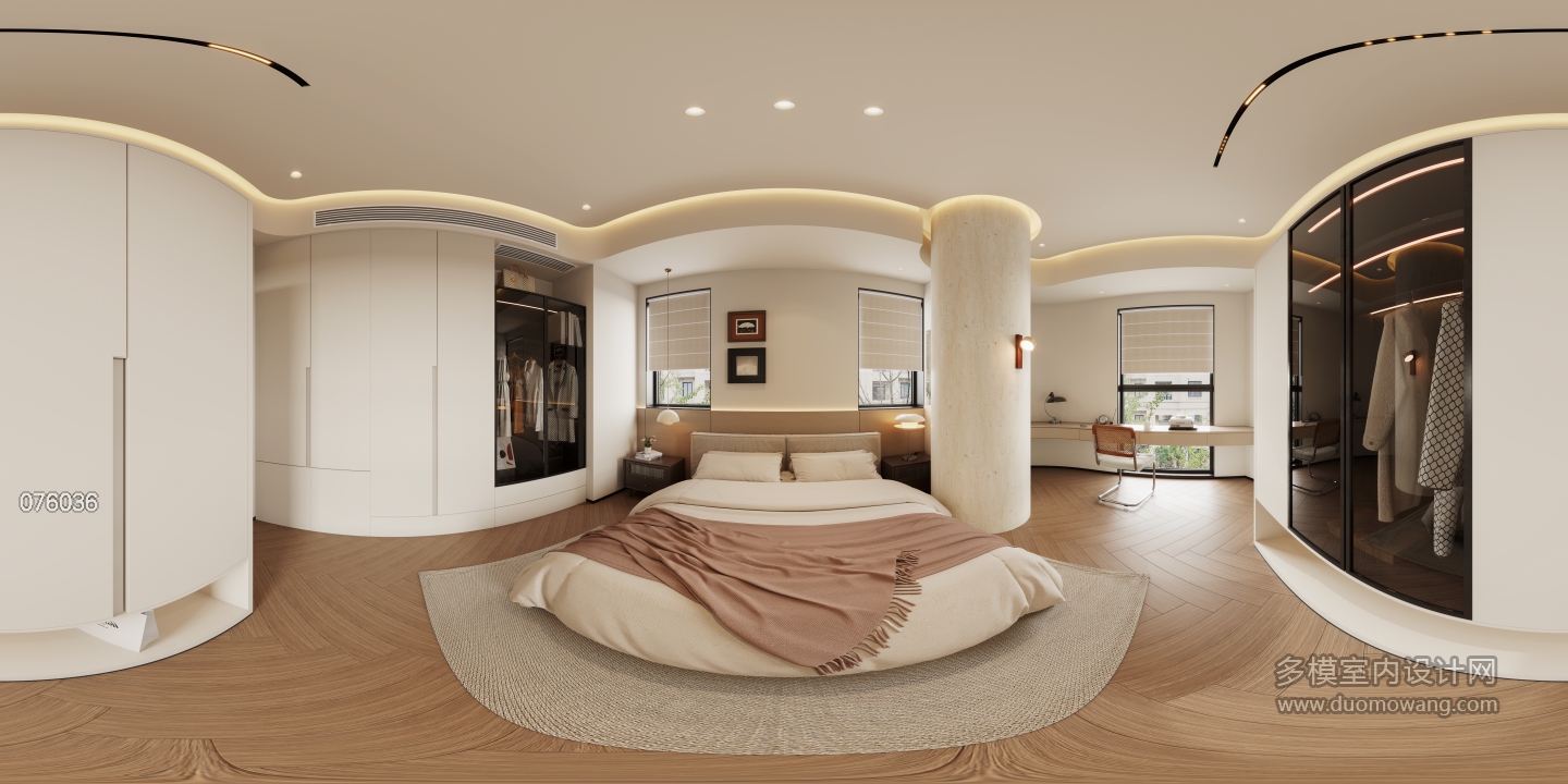 4现代奶油中古风主卧全景