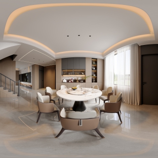 现代客厅一楼餐厅360