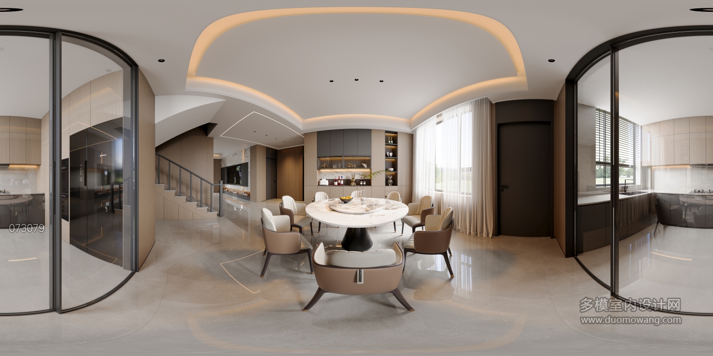 现代客厅一楼餐厅360