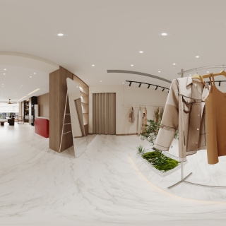 现代奶油服装店售卖区全景