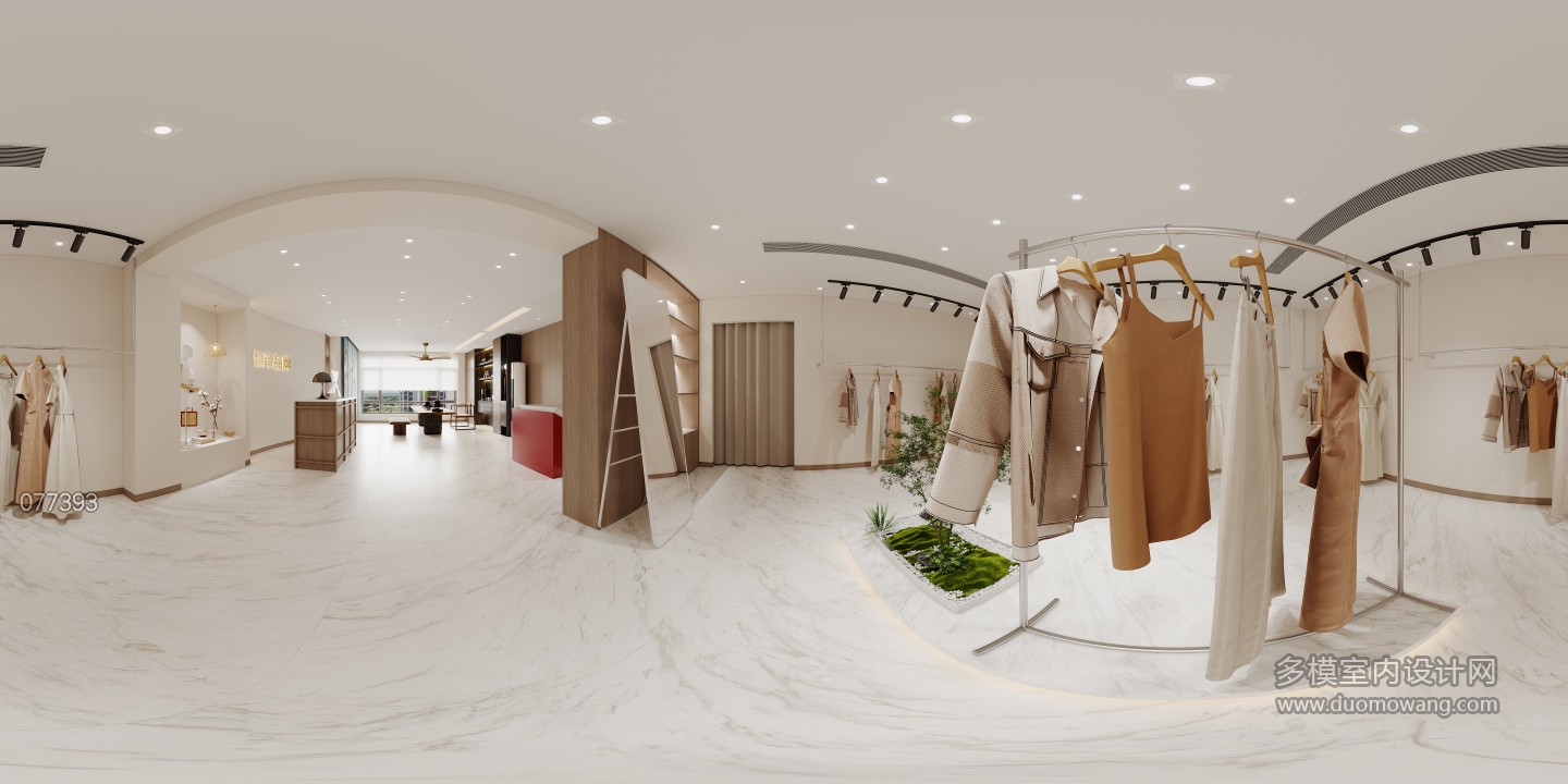 现代奶油服装店售卖区全景
