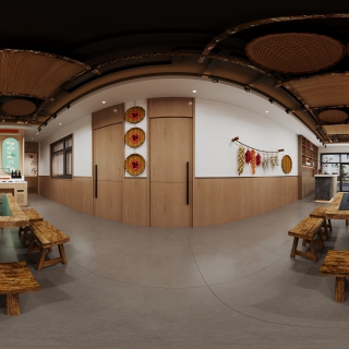 新中式火锅店大厅全景
