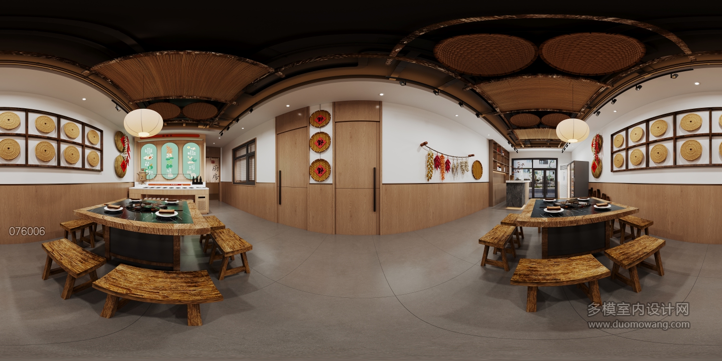 新中式火锅店大厅全景