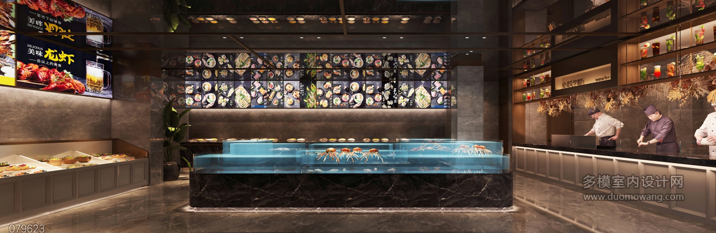 现代海鲜餐厅点餐区
