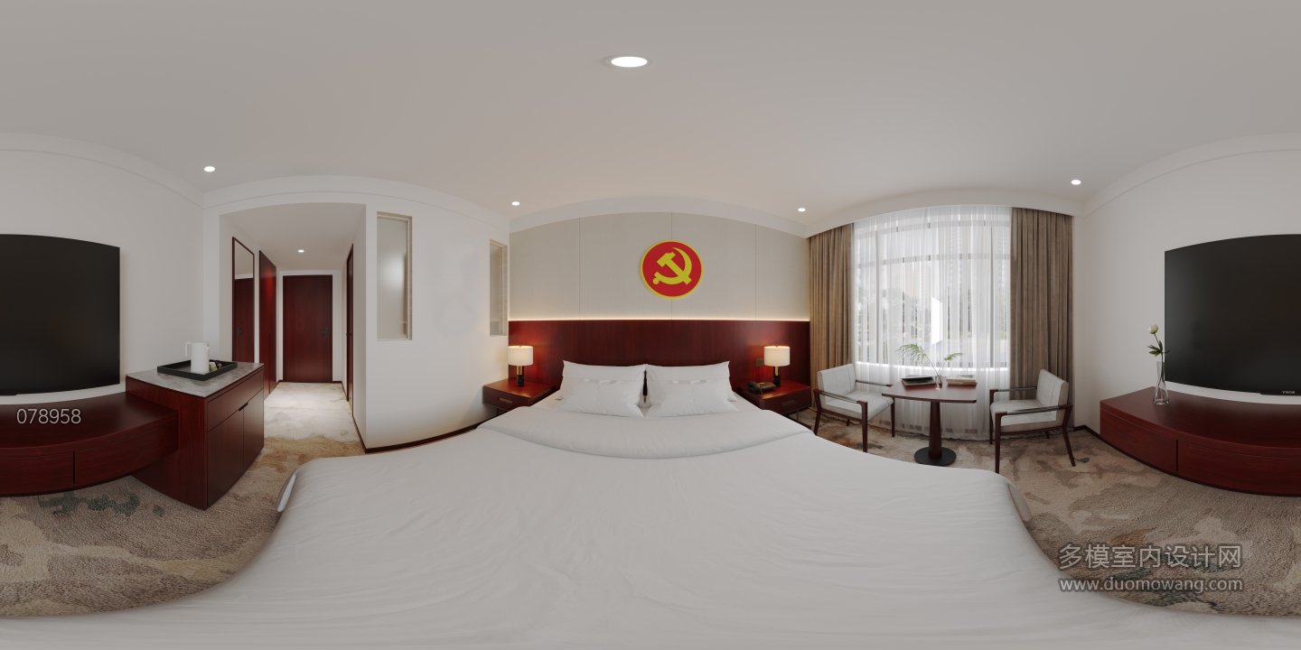 现代客房单人床全景