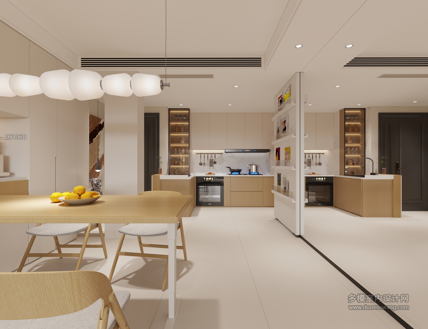 现代奶油全屋全景 (5)