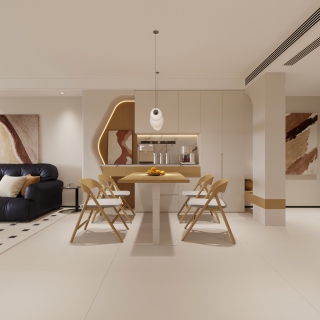 现代奶油全屋全景 (1)