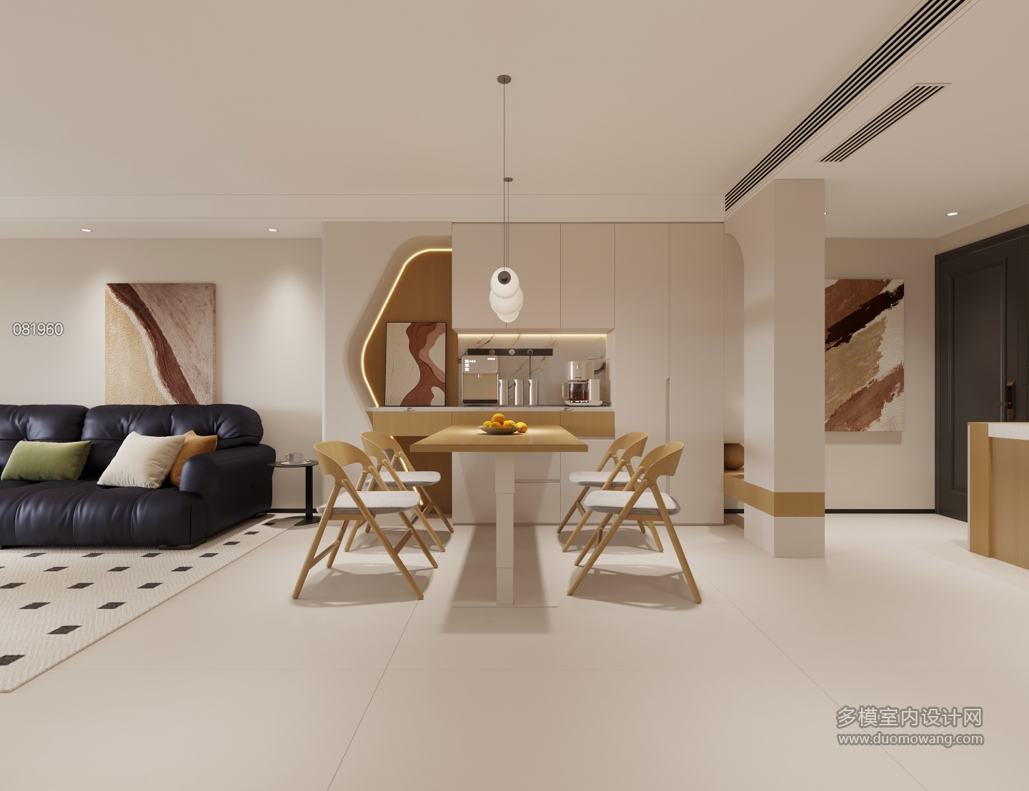 现代奶油全屋全景 (1)