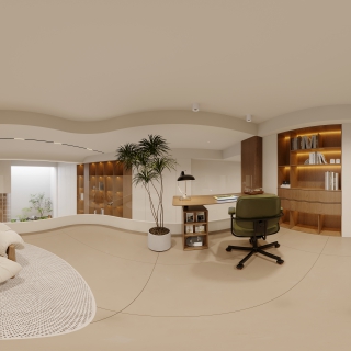 现代原木跃层书房全景