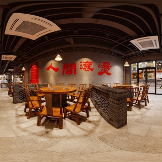 寂诧火锅店圆桌全景