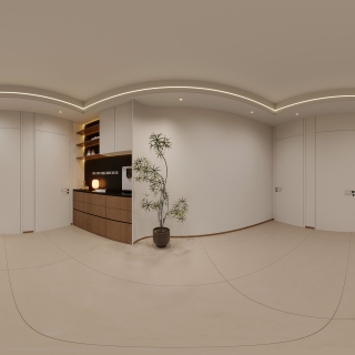 现代原木二层玄关全景