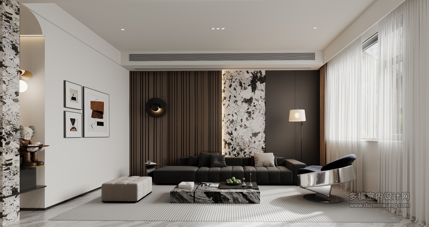 现代一层客厅沙发背景墙