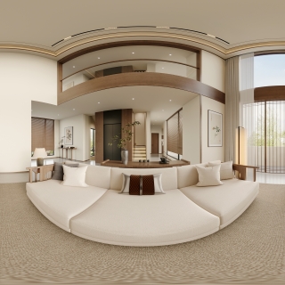 宋式美学一层客厅全景