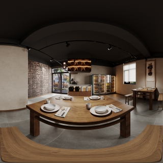 现代复古餐厅一层全景