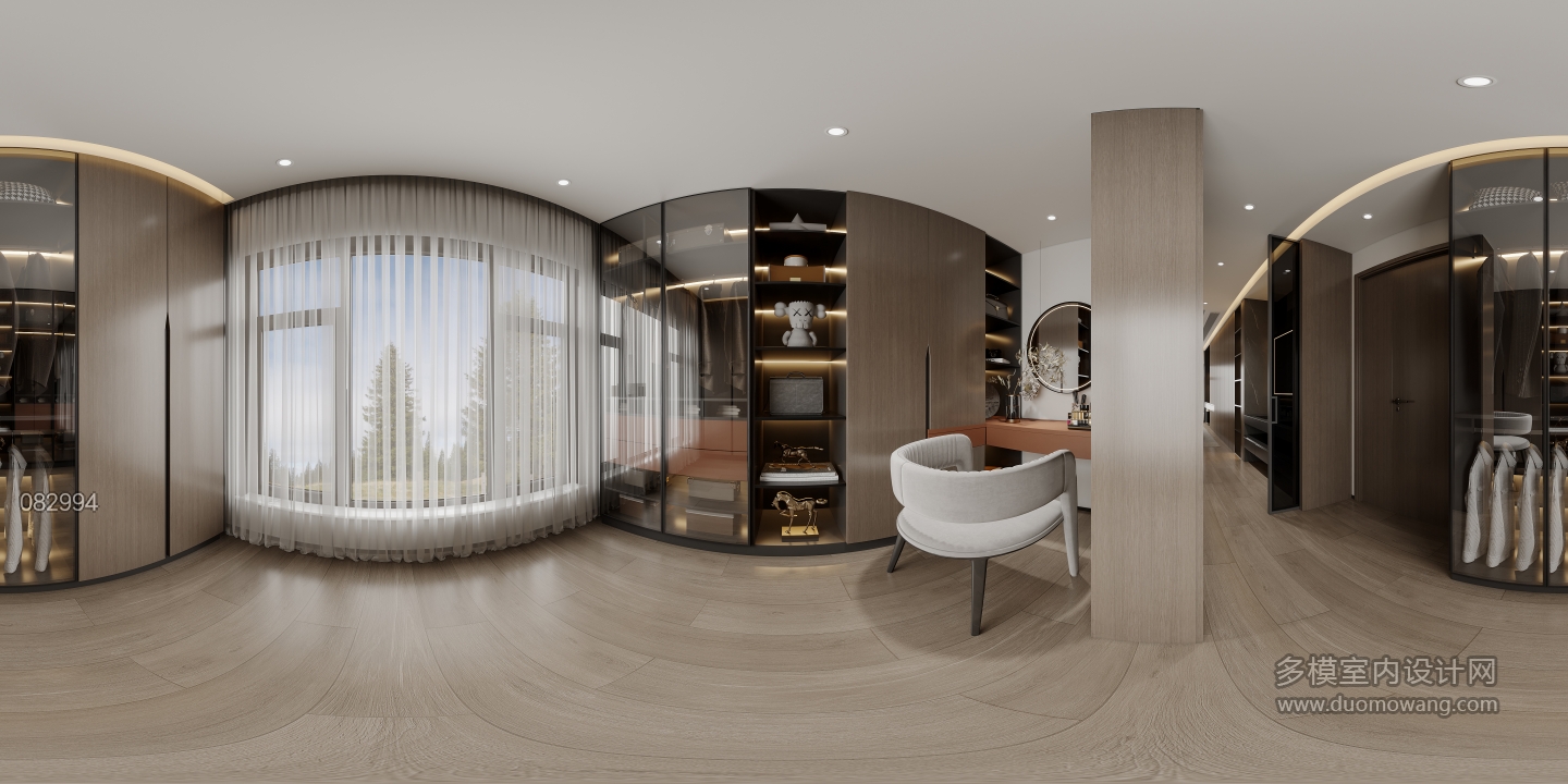 现代二层主卧衣帽间全景