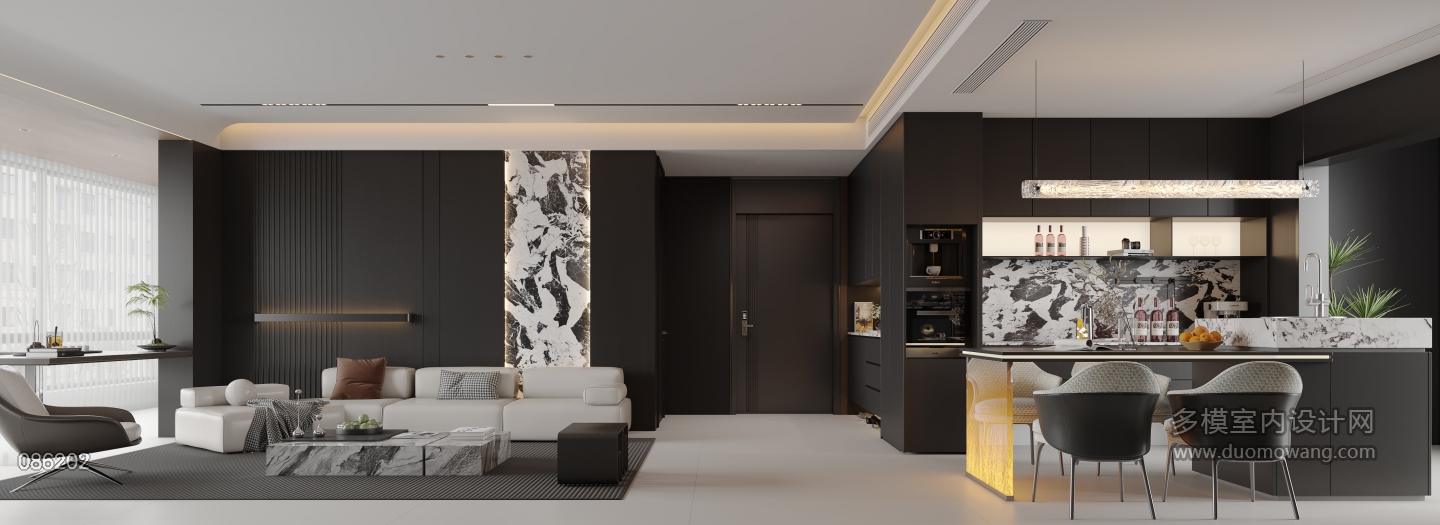 意式极简客餐厅-沙发墙静态