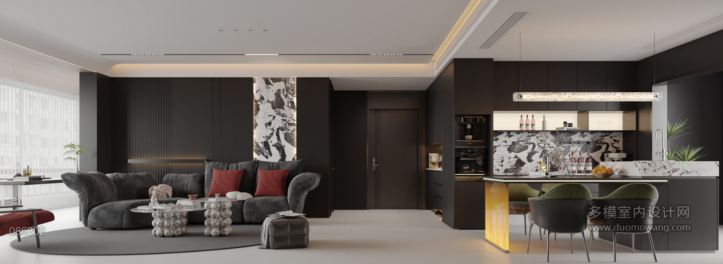 意式极简客餐厅-沙发墙静态2