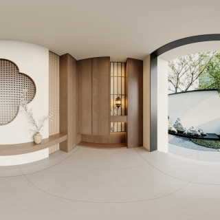 宋式美学一层户外门厅全景